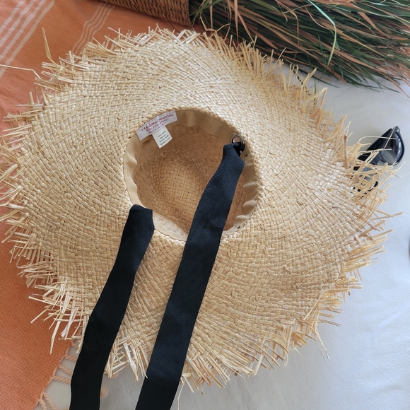 Filippo Catarzi‎ Made in Italy Black Ribbon Band 100% Raffia Paloma Fray Hat main image 7